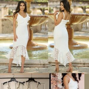 Elegant White Lace Midi Dress bridal